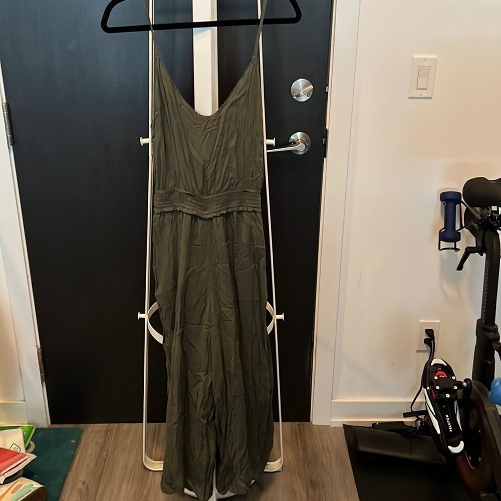 Wilfred army green midi jumpsuit - adjustable straps, elastic waist - medium